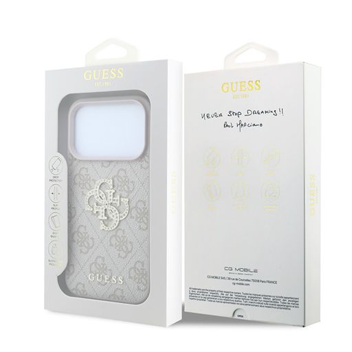 Guess iPhone 18 Pro Max / iPhone 17 Pro Max Hoesje 4G - PU - harde behuizing - groot strasslogo Roze Guess