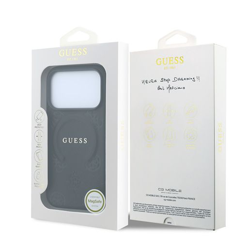 Guess iPhone 18 Pro Max / iPhone 17 Pro Max Hoesje MagSafe - Saffiano - harde behuizing - Peony - ringstandaard Zwart Guess