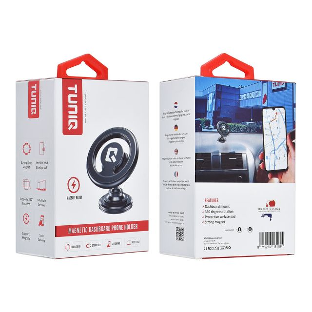 TUNIQ Magnetische 360 graden draaibare Dashboard Telefoonhouder - Magsafe Compatible - Zwart