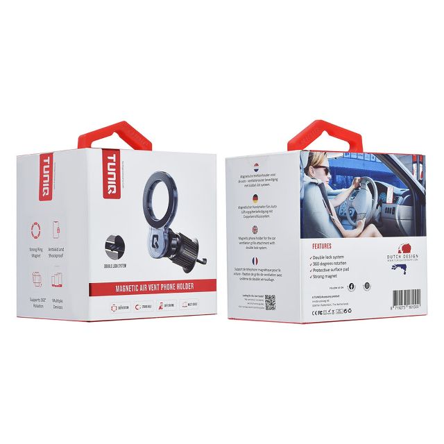 TUNIQ Magnetische ventilatierooster Telefoonhouder - Magsafe Compatible - Double lock - Zwart