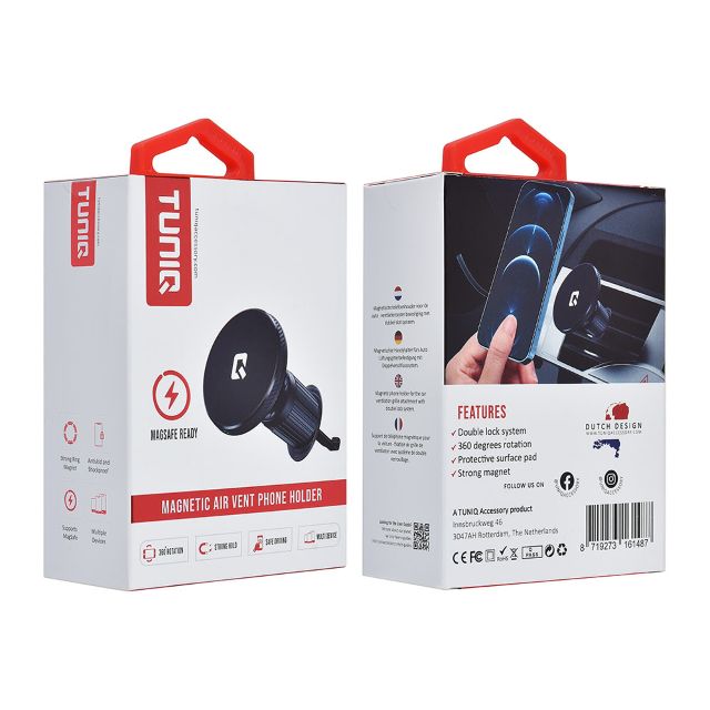 TUNIQ Telefoonhouder auto magnectic airvent - Zwart