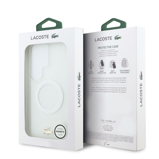 Lacoste Galaxy S26 Ultra Backcover hoesje - MagSafe - Transparent Case With Frosted Finish - Gold Edge - Wit