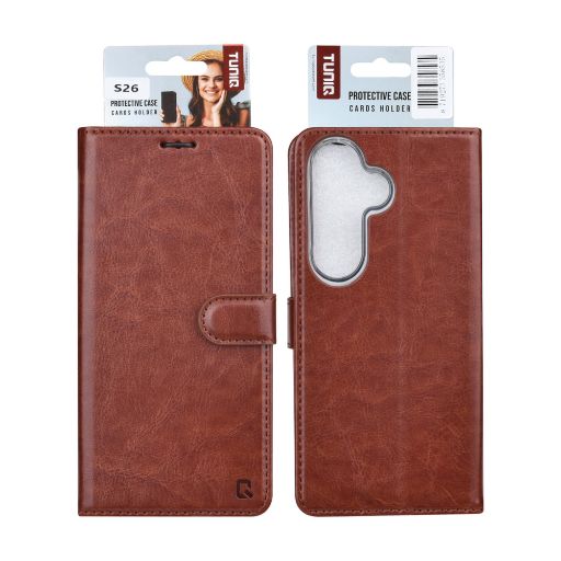 Galaxy S25 FE Book Case hoesje - Pasjeshouder voor 3 pasjes - Magneetsluiting - Hanger - Bruin