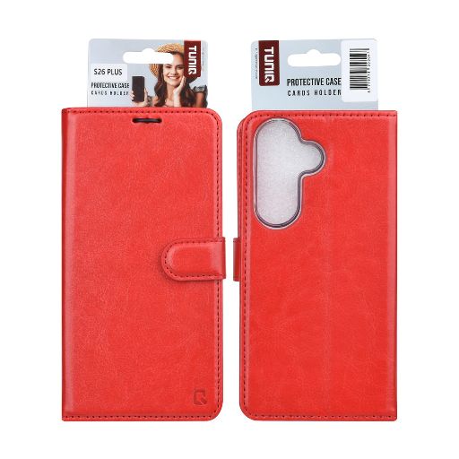 TUNIQ Galaxy S26 Plus Book Case hoesje - Pasjeshouder voor 3 pasjes - Magneetsluiting - Hanger - Rood