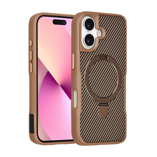 iPhone 17 Backcover hoesje - Magsafe With Ring Stand - Carbon Fiber - Goud
