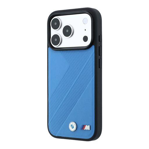 BMW iPhone 18 Pro Max / iPhone 17 Pro Max Hoesje MagSafe - PU - bandenprofiel met structuur - harde behuizing - metalen logo’s Lichtblauw Guess