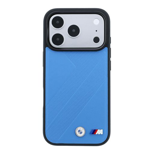 BMW iPhone 18 Pro Max / iPhone 17 Pro Max Hoesje MagSafe - PU - bandenprofiel met structuur - harde behuizing - metalen logo’s Lichtblauw Guess