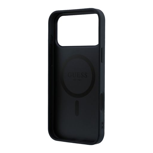 Guess iPhone 18 Pro Max / iPhone 17 Pro Max Hoesje MagSafe - generfd PU - harde behuizing - rond strasslogo Zwart Guess