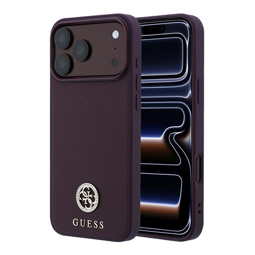 Guess iPhone 18 Pro Max / iPhone 17 Pro Max Hoesje MagSafe - generfd PU - harde behuizing - rond strasslogo Guess