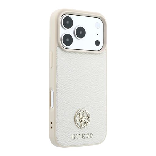 Guess iPhone 18 Pro Max / iPhone 17 Pro Max Hoesje MagSafe - generfd PU - harde behuizing - rond strasslogo Beige Guess