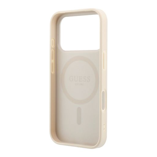 Guess iPhone 18 Pro Max / iPhone 17 Pro Max Hoesje MagSafe - generfd PU - harde behuizing - rond strasslogo Beige Guess