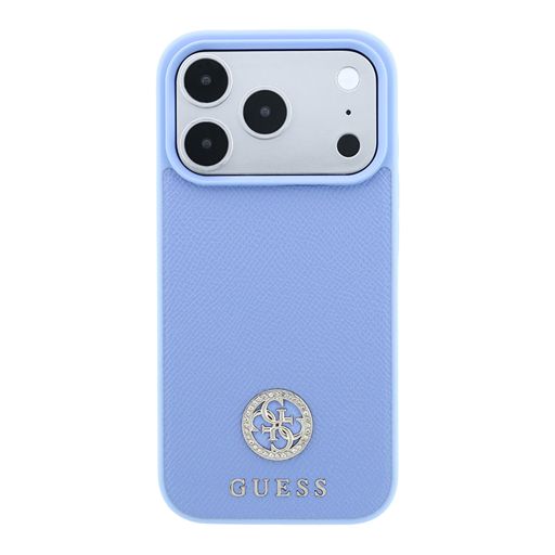 Guess iPhone 18 Pro Max / iPhone 17 Pro Max Hoesje MagSafe - generfd PU - harde behuizing - rond strasslogo Lichtblauw Guess