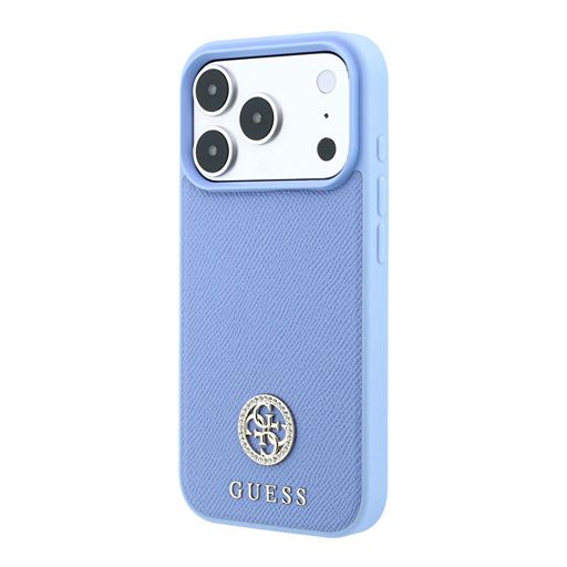 Guess iPhone 18 Pro Max / iPhone 17 Pro Max Hoesje MagSafe - generfd PU - harde behuizing - rond strasslogo Lichtblauw Guess