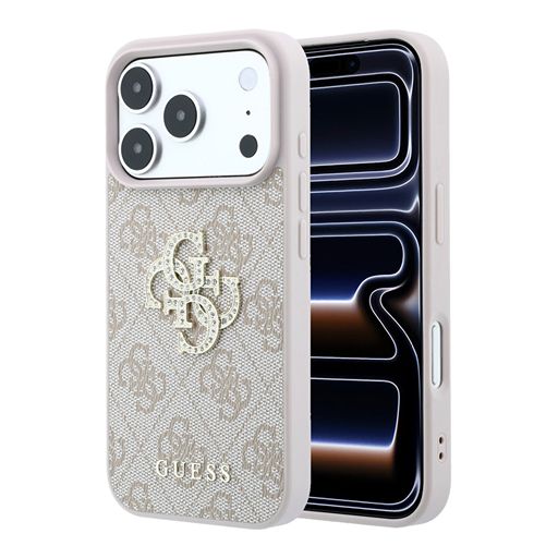 Guess iPhone 18 Pro Max / iPhone 17 Pro Max Hoesje 4G - PU - harde behuizing - groot strasslogo Roze Guess