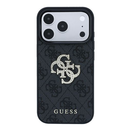 Guess iPhone 18 Pro Max / iPhone 17 Pro Max Hoesje 4G - PU - harde behuizing - groot strasslogo Zwart Guess