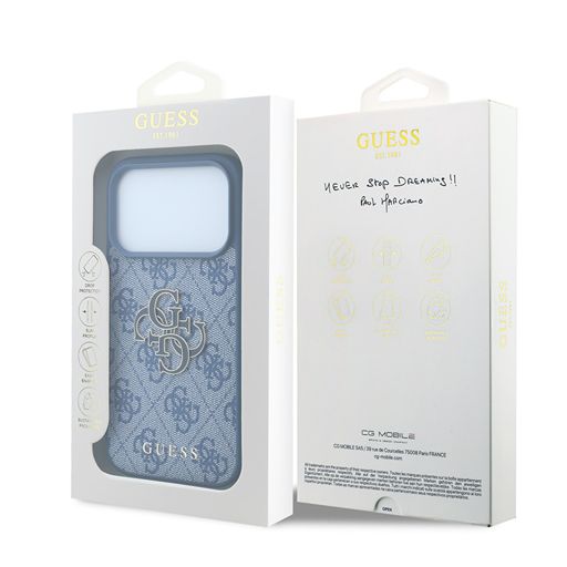 Guess iPhone 18 Pro Max / iPhone 17 Pro Max Hoesje 4G - PU - harde behuizing - groot logo van hars Blauw Guess
