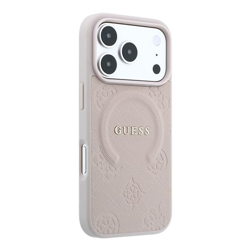 Guess iPhone 18 Pro Max / iPhone 17 Pro Max Hoesje MagSafe - Saffiano - harde behuizing - Peony - ringstandaard Roze Guess