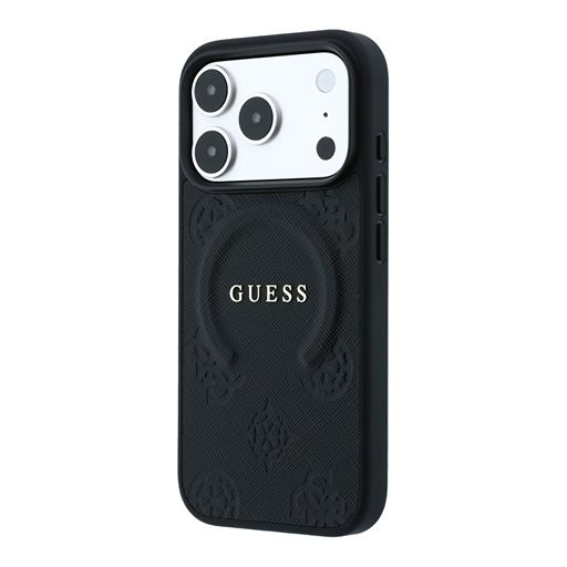 Guess iPhone 18 Pro Max / iPhone 17 Pro Max Hoesje MagSafe - Saffiano - harde behuizing - Peony - ringstandaard Zwart Guess
