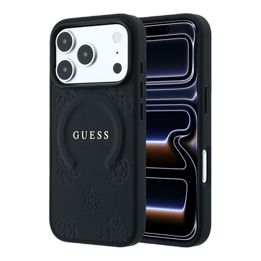 Guess iPhone 18 Pro Max / iPhone 17 Pro Max Hoesje MagSafe - Saffiano - harde behuizing - Peony - ringstandaard Zwart Guess