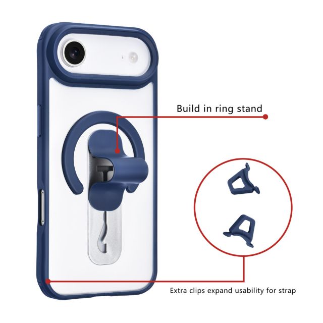 iPhone 17 Air Backcover hoesje - Built-in Ring Stand - Antishock - Transparent