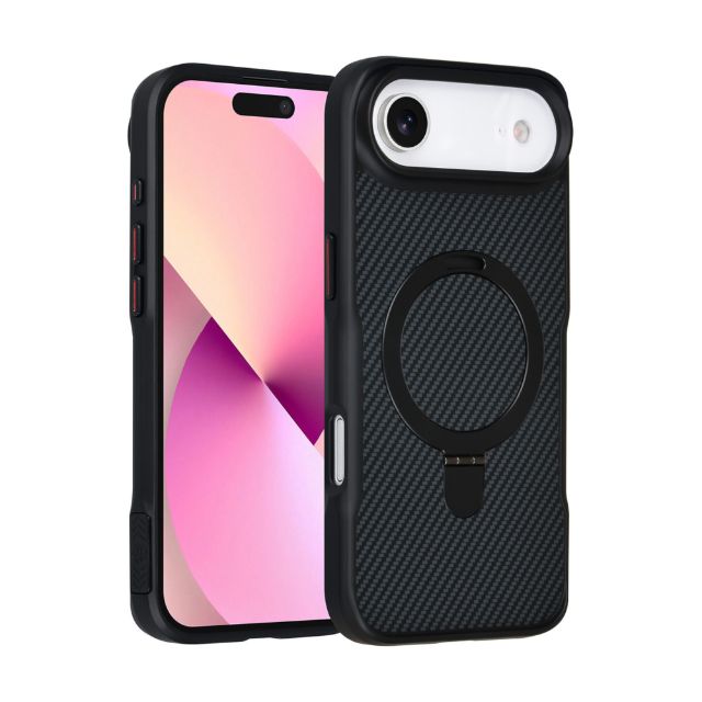 iPhone 17 Air Backcover hoesje - Magsafe With Ring Stand - Carbon Fiber - Zilver