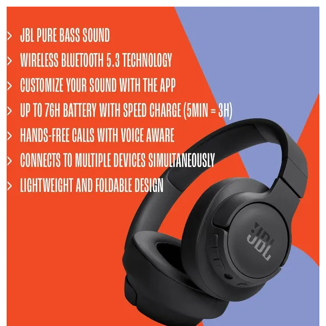 JBL Tune 720BT Wireless On-Ear Headphones - Zwart