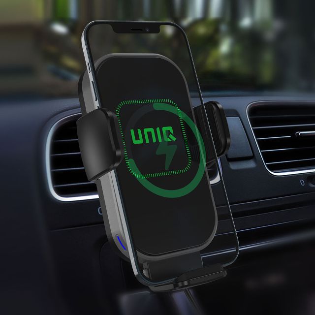 UNIQ Accessory 2 in 1 telefoonhouder en draadloze oplader voor de auto - ventilatierooster - zwart