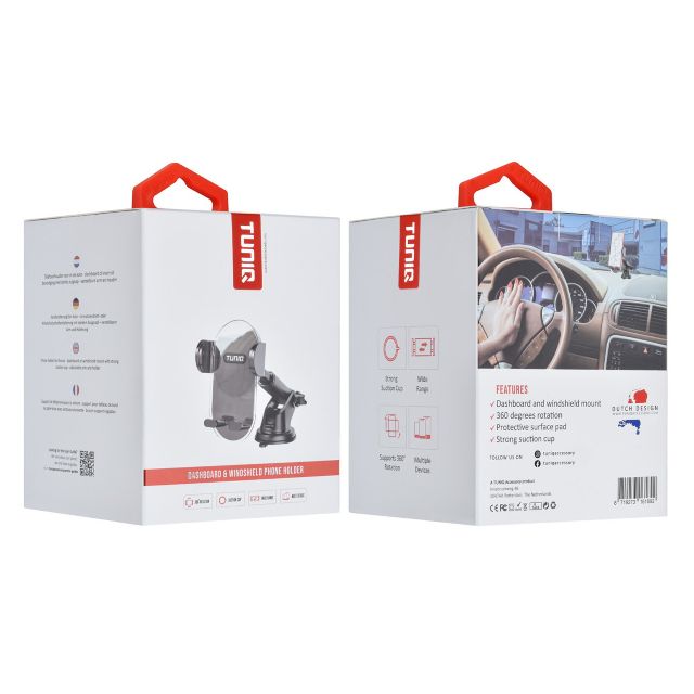 TUNIQ 360 graden draaibare Dashboard & Windscherm Telefoonhouder - Zwart