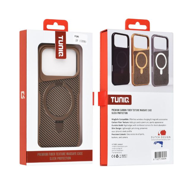 iPhone 17 Pro Backcover hoesje - Magsafe With Ring Stand - Carbon Fiber - Zwart