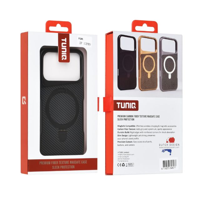 iPhone 17 Pro Backcover hoesje - Magsafe With Ring Stand - Carbon Fiber - Zwart
