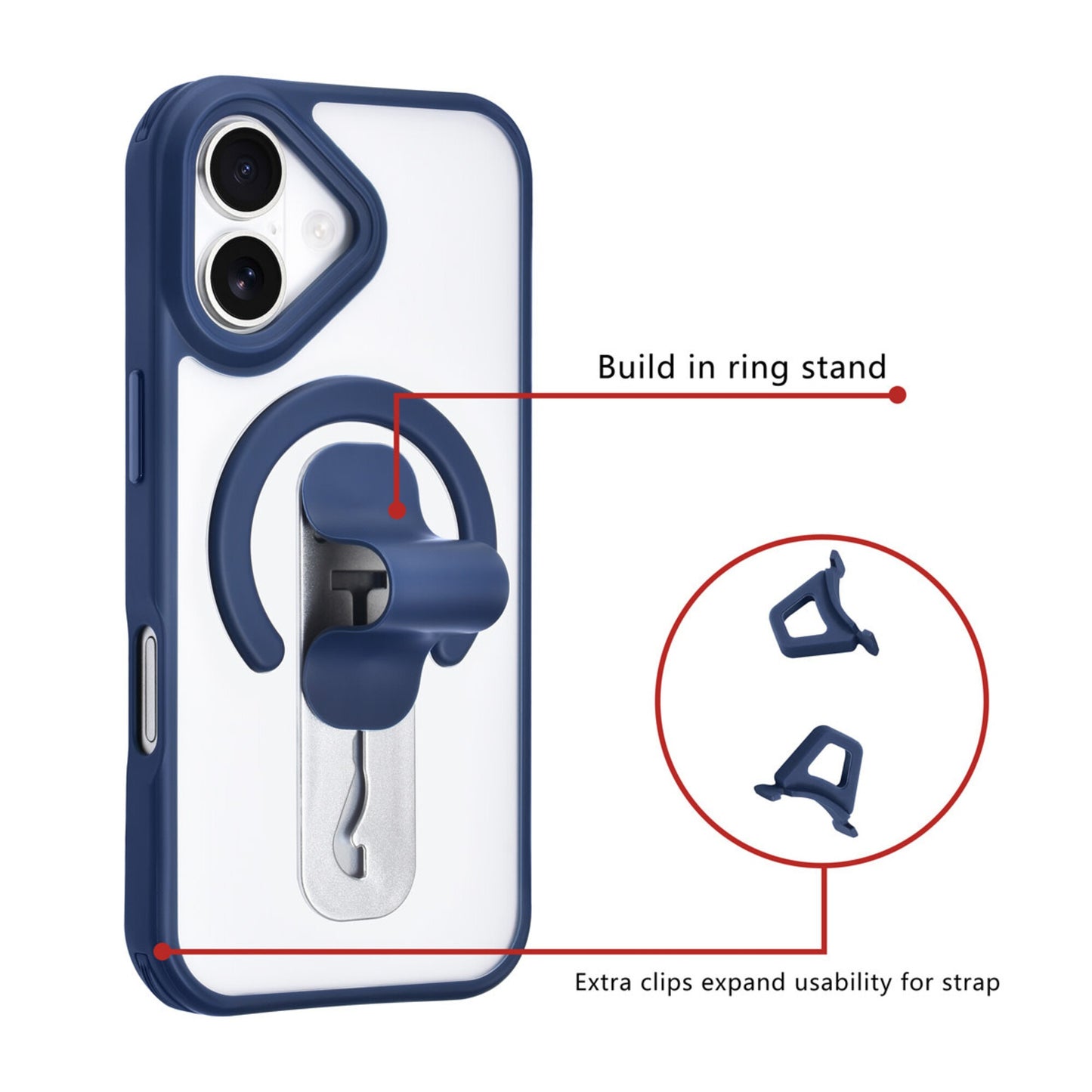 iPhone 17 Backcover hoesje - Built-in Ring Stand - Antishock - Blauw