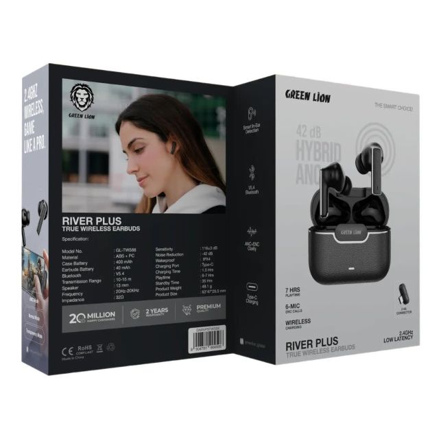 Green Lion River Plus True Wireless Earbuds - Zwart