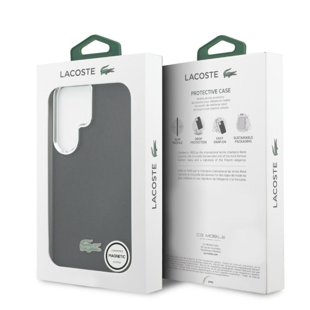 Lacoste Galaxy S26 Ultra Backcover hoesje - MagSafe - Metal Edges - Iconic Petit Pique Logo - Zwart