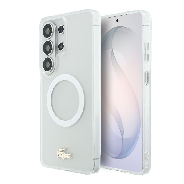 Lacoste Galaxy S26 Ultra Backcover hoesje - MagSafe - Transparent Case With Frosted Finish - Gold Edge - Wit