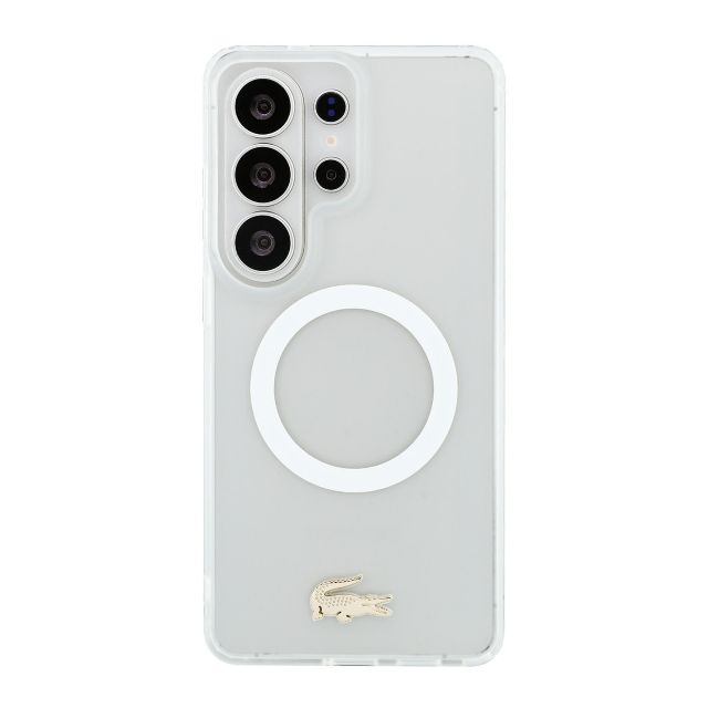 Lacoste Galaxy S26 Ultra Backcover hoesje - MagSafe - Transparent Case With Frosted Finish - Gold Edge - Wit