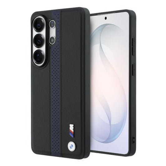 BMW Galaxy S26 Ultra Backcover hoesje - MagSafe PU Leather - Perforated Blue Stripe - Zwart