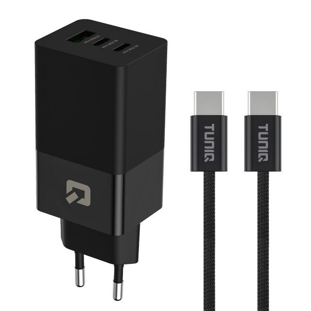 TUNIQ PD 65W - Thuislader met USB-C naar USB-C kabel - Zwart