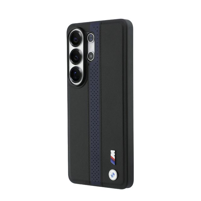BMW Galaxy S26 Ultra Backcover hoesje - MagSafe PU Leather - Perforated Blue Stripe - Zwart