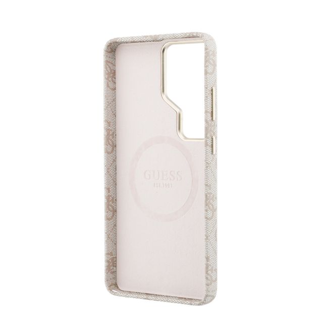 Guess Galaxy S26 Ultra Backcover hoesje - MagSafe - 4G Script Metal Logo - Gold Edge - Roze
