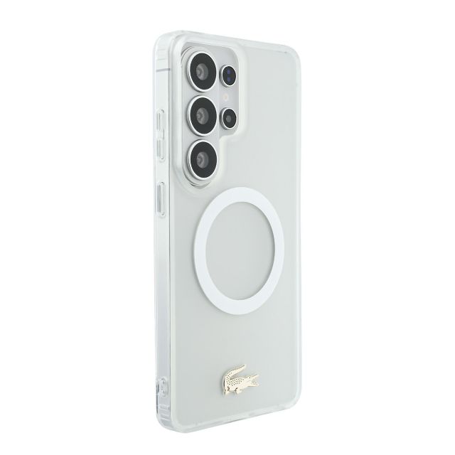 Lacoste Galaxy S26 Ultra Backcover hoesje - MagSafe - Transparent Case With Frosted Finish - Gold Edge - Wit