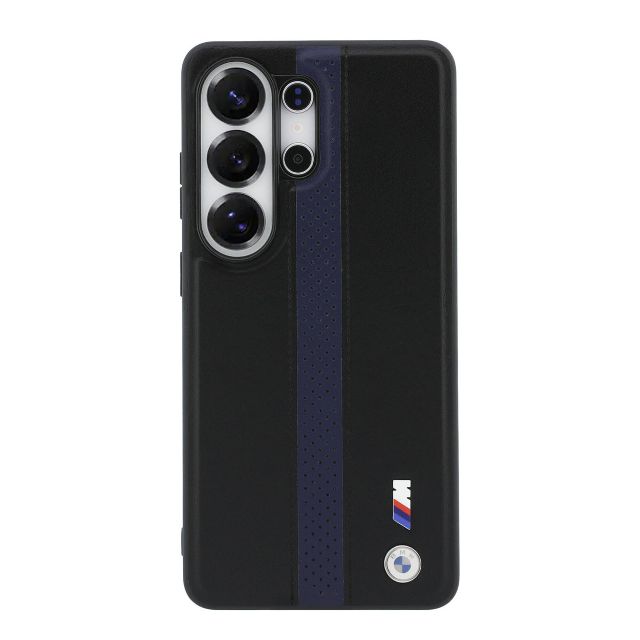 BMW Galaxy S26 Ultra Backcover hoesje - MagSafe PU Leather - Perforated Blue Stripe - Zwart