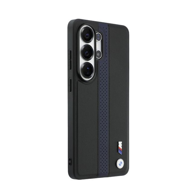 BMW Galaxy S26 Ultra Backcover hoesje - MagSafe PU Leather - Perforated Blue Stripe - Zwart