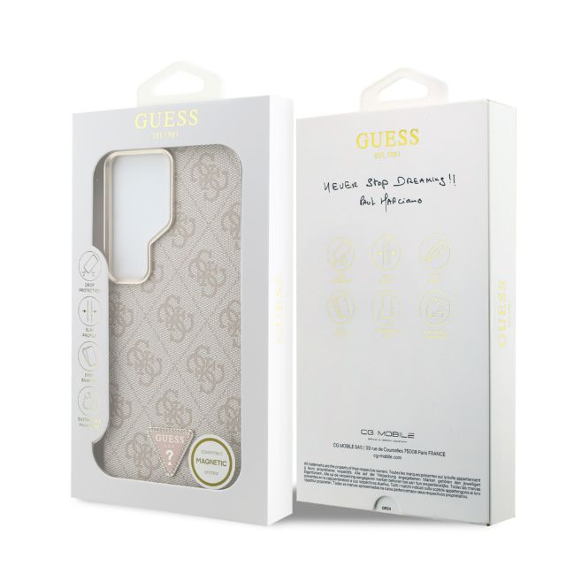 Guess Galaxy S26 Ultra Backcover hoesje - MagSafe - 4G Script Metal Logo - Gold Edge - Roze