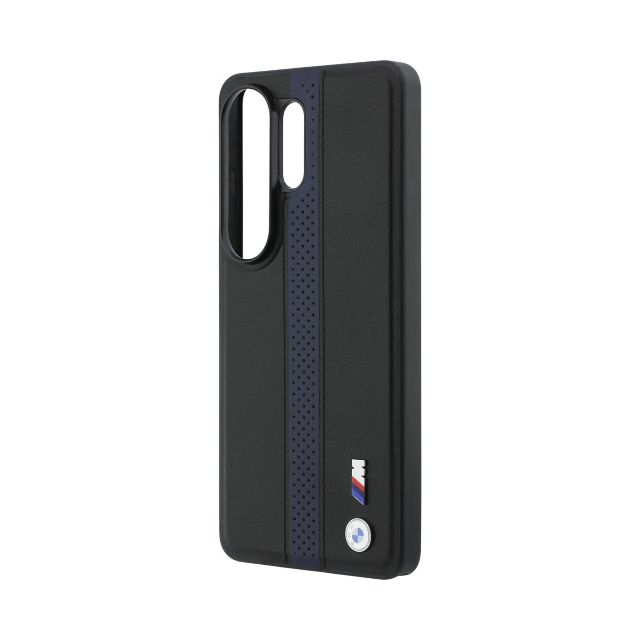 BMW Galaxy S26 Ultra Backcover hoesje - MagSafe PU Leather - Perforated Blue Stripe - Zwart