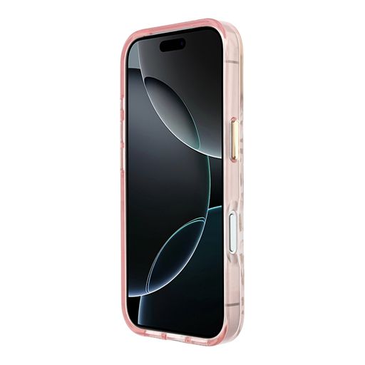 Guess iPhone 18 Pro Backcover hoesje - HC Magsafe IML Leopard Glitter Triangle Logo - Roze) Guess