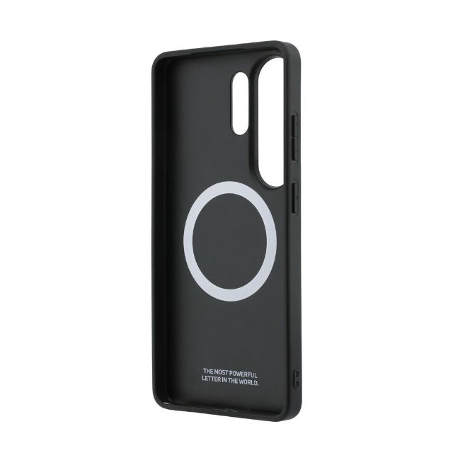 BMW Galaxy S26 Ultra Backcover hoesje - MagSafe PU Leather - Perforated Blue Stripe - Zwart