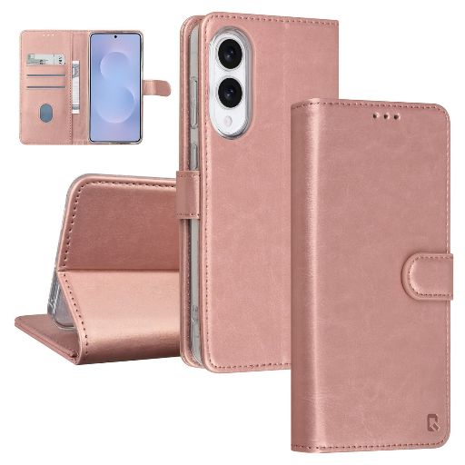 TUNIQ Galaxy S25 Edge Book Case hoesje - Pasjeshouder voor 3 pasjes - Magneetsluiting - Hanger - Rose Gold