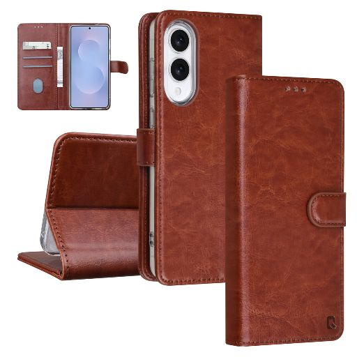 TUNIQ Galaxy S25 Edge Book Case hoesje - Pasjeshouder voor 3 pasjes - Magneetsluiting - Hanger - Bruin