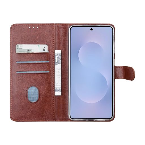 TUNIQ Galaxy S25 Edge Book Case hoesje - Pasjeshouder voor 3 pasjes - Magneetsluiting - Hanger - Bruin