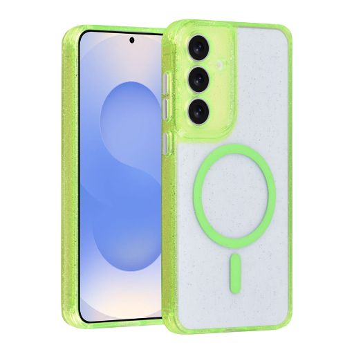 TUNIQ Galaxy S25 FE Backcover hoesje - Magsafe - Glitter - Hanger - Groen